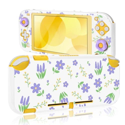 Image of DLseego Protective Case for Switch Lite,Flower Printing Hard PC Full Protection Shell Cover Anti Scratch Skin with 2PCS Thumb Grip Caps,White1
