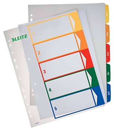 Image of Leitz A4 1-5 Index, PC-Printable, Heavy Duty Plastic, Standard colours - White/Multicolour