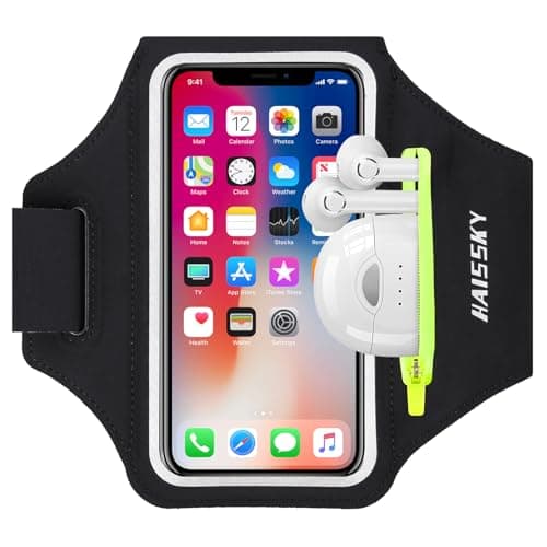 Image of HAISSKY Running Armband with Earbuds Bag Running Phone Holder for iPhone 17 Pro Max/16 Pro/15 Pro Max/14/13 Pro/12/11 Plus Sports Arm Phone Holder with Zipper Pocket for Phones up to 6.9"