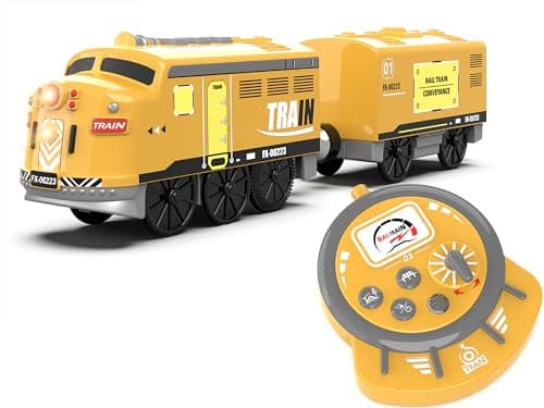 Image of Motorized Train for Kids, Remote Control Locomotive Train Toy for Wooden Tracks, Battery Powered Electric Trains with Sound & Lights Effects Compatible with Thomas, Brio, Chuggington