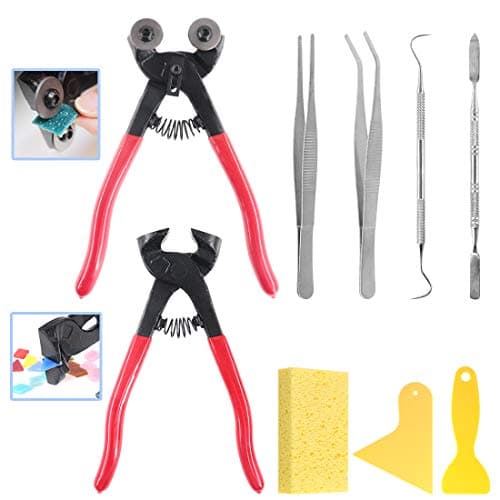 Image of Glarks 9Pcs Mosaic Tools Set, 2Pcs Heavy Duty Wheeled Glass Mosaic Nippers and Tile Cutter Pliers with 7Pcs Mosaic Tile Tools