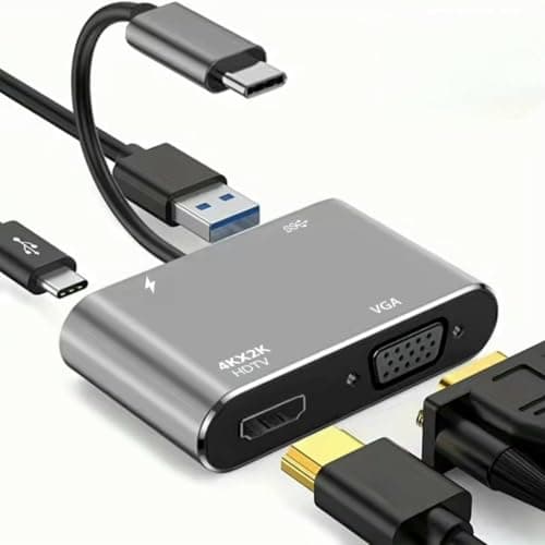 Image of USB C to HDMI VGA Adapter, 4 In 1 USB C Hub with 4K HDMI/VGA/PD 100W/USB 3.0, VGA to USB Type-C Adapter for MacBook Pro/Air,For Android, Dell, HP, Chrome, Pixel, Sony