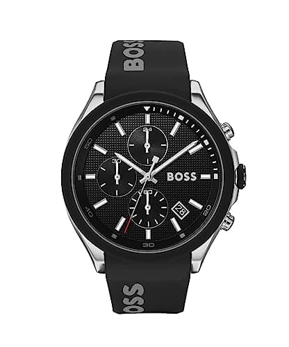 Image of BOSS Men's 44m Chronograph Quartz Watch Velocity Collection with Black Textured Dial, Black Silicone Strap, Date Function, 3 Sub-Dials, 5ATM Water Resistance - 1513716
