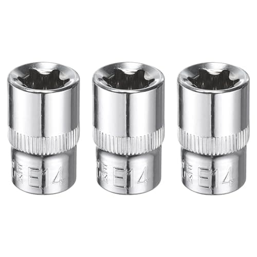 Image of sourcing map 3pcs E-Torx Socket 3/8" Drive E14 Star Female Socket 1.1" Length External Torx Deep Sleeve CR-V Chrome Plating 6 Point Spline Sleeve for Auto Repairs Home Maintenance