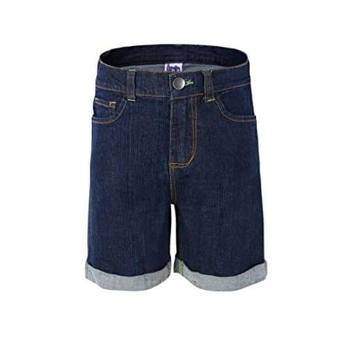 Image of Bienzoe Girls Denim Jean Shorts: Kids High Waisted Cotton Stretch Summer Casual Rolled Bermuda Navy 16