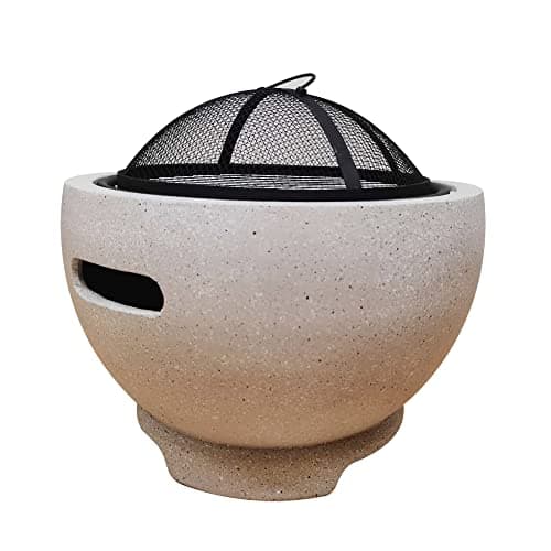 Image of Köhko Shanghai Fire Bowl and Decorative Bowl Diameter 45 x Height 30 cm Combination of Cast Iron and Polyester Resin with Radio Protection Fire Pit Fire Bearing for Grill BBQ for Outdoor Garden