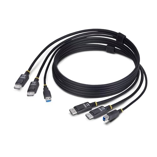 Image of StarTech.com 6ft (1.8m) Dual-DisplayPort and USB 5Gbps KVM Cable, 4K 60Hz, Universal Compatible Combo Cable for KVM Switches