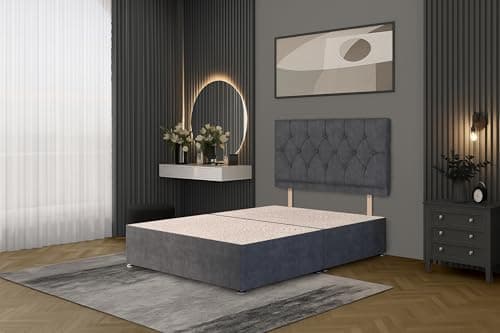 Image of Bed Centre Charcoal Plush Fabric Divan Base Plus Matching Headboard3ft 4ft 4ft6 5ft 6ft (5FT (King))