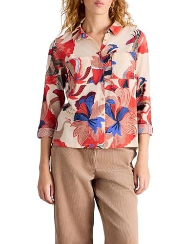Image of White Stuff Sophie Printed Shirt - Regular Fit Viscose Cotton Blend with Button Closure - Ivory Multi - Size 16