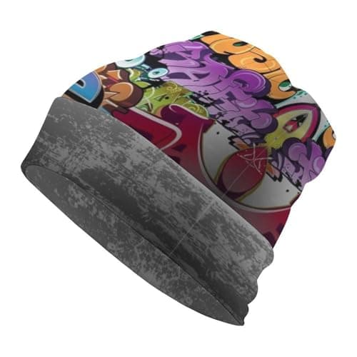 Image of Qjjinxior Knit Hat,Graffiti Hip Hop Beanie Hat, Beanie Cap for Running Cycling Outdoor Sports