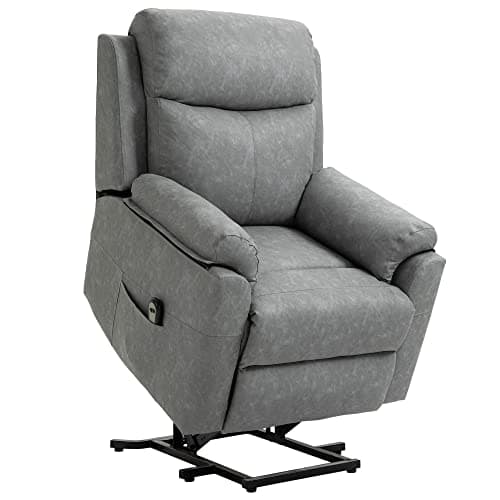 Image of HOMCOM Power Lift Chair Electric Riser Recliner for Elderly, Faux Leather Sofa Lounge Armchair with Remote Control and Side Pocket, Grey