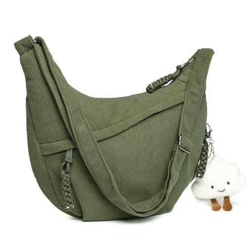 Image of Micmores Shoulder Bag Crescent Bag Corduroy Crossbody Bags for Women, Multi Pockets Sling Hobo Half Moon Purse for Travel Work Daily (Green)