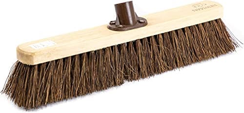 Image of Newman and Cole 18" Wooden Broom Head - Replacement Wooden Broom Head for Outdoor Garden Yard Brush Sweeping - Wood Brush Head Fitted Fixing Bracket Connector (Stiff Natural Bassine)