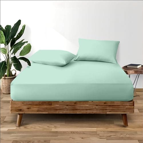 Image of Cotton Comfort 100% Egyptian Cotton Double Fitted Sheet - Deep 35cm, 400 Thread Count, Breathable & Super Soft Bed Sheet (Duck Egg, King)