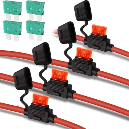 Image of Gebildet 32V Waterproof ATO Blade Fuse Holder In-Line With Cap, 10AWG Standard Plug Socket With Medium Blade Fuses 30A and 40A