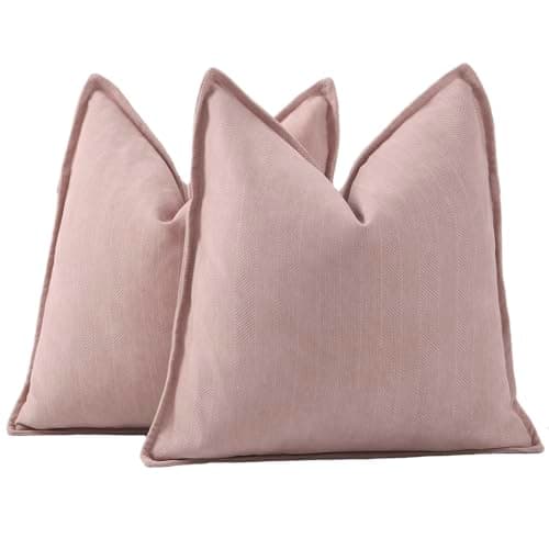 Image of Madizz Textured Chenille Cushion Covers Set of 2 Super Soft Decorative Throw Pillow Covers Boho Pillowcases Modern Home Decor for Sofa Bedroom 18x18 inch, 45x45 cm, Pink