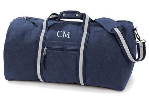 Image of Personalised Initials Monogram Weekend Vintage Canvas Holdall Overnighter Bag (Navy)