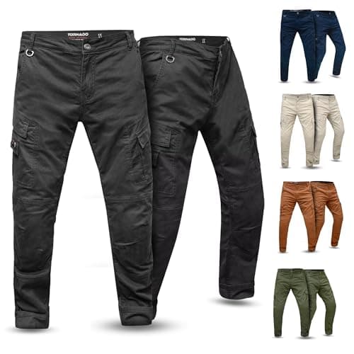 Image of Tornado Mens AA Rated Motorcycle Cargo Trousers - CE Level 2 Armoured & Fully Aramid Lined | Protective Twill Cotton Motorbike Pants for Men Black