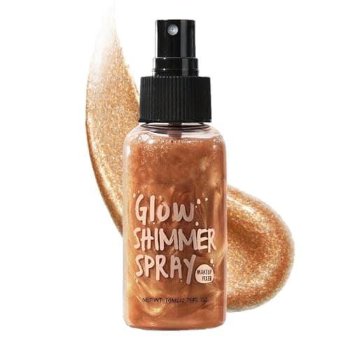Image of Glow Shimmer Spray Makeup Fixer & Highlighter - Waterproof Liquid Highlighter For Face And Skin With Lightweight Non-Sticky Formula For Hydrating Bronze Gold Shimmer And Radiant Finish, 76ml