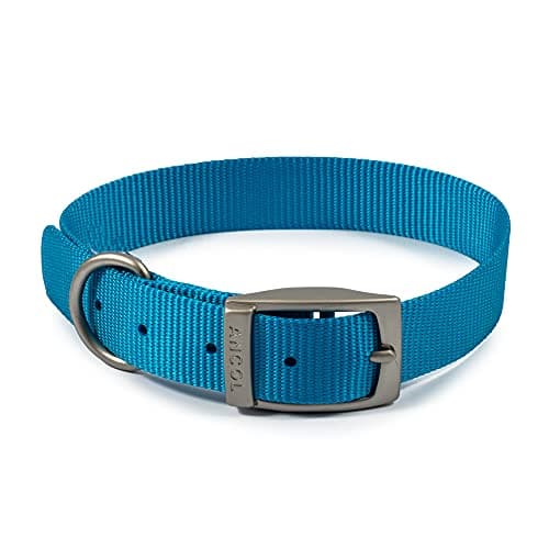 Image of Ancol Viva Lightweight Adjustable Weatherproof Blue Dog Collar with Satin Buckle and ID Loop - Size 5 / Medium
