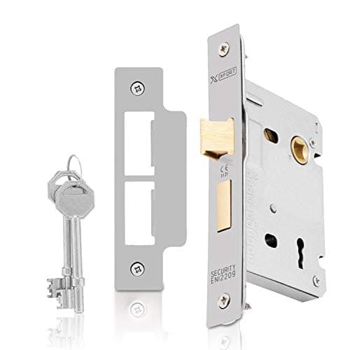 Image of XFORT® 3 Lever Satin Chrome Mortice Sashlock 75mm, Door Lock with Key for Internal and External Doors, Door Latch Mechanism and Key Locking Door Security, CE Approved and Fire Rated Protection.