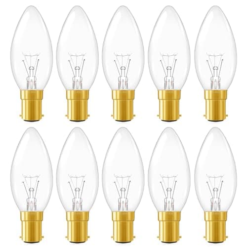 Image of SCNNC B15 Candle Bulb C35 Dimmable 230 V, 400LM Warm White 2700K Candle Lights Decoration, Clear Bayonet Candle Light Bulb SBC B15 for Chandelier, Wall Lamp, Ceiling Light, Pack of 10