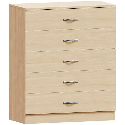 Image of Vida Designs 5 Drawer Chest of Drawers, Metal Handles and Runners, Anti-Bowing Drawer Support, Bedroom, Nursery Furniture, Pine