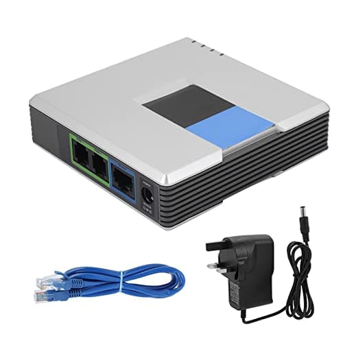 Image of Voip Adapter for Analogue Phones, 2 Ports VoIP Gateway VoIP Telephone Connections RJ-45 Network Interface Ata Adapter Phone Grandstand, Support SIP V2 Protocol DHCP