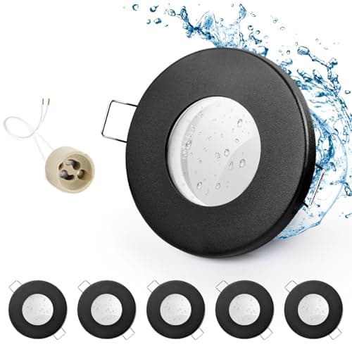 Image of GeyouLux 6x IP65 Recessed LED Spotlight Frame with GU10 Socket Black Iron Ceiling Spotlights Round Flat Bathroom Recessed Frame Spotlights 68 mm for Outdoor Indoor