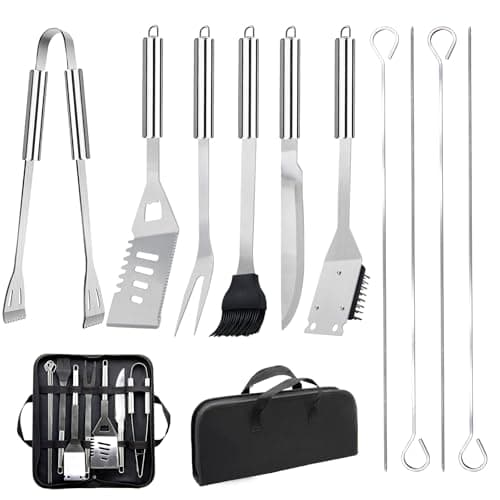 Image of 11Pcs BBQ Grill Tools Set Fathers Day Grill Gifts with Storage Bag, Practical Versatile Stainless Steel Grilling Accessories Barbecue Utensil Gifts for Men Camping Picnics Family Barbecues