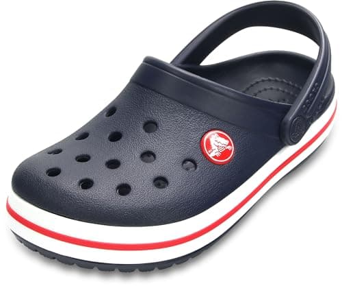 Image of Crocs Crocband Clogs, Unisex-Kids Clogs, Lightweight and Durable Design, in Navy/Red Stripe Detail, Size C8 UK
