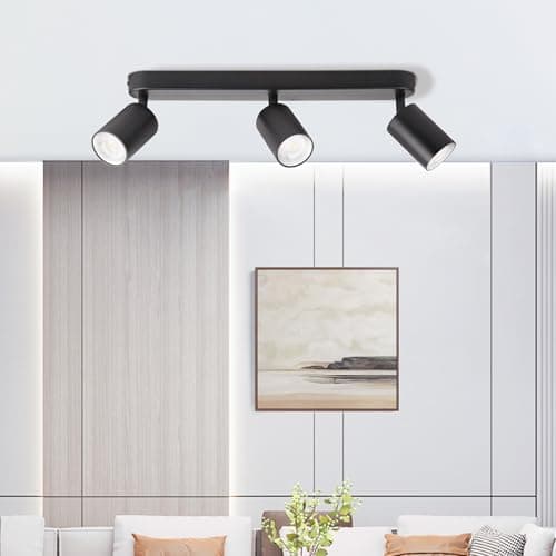 Image of SILAMPDI 3 Way Ceiling Spotlights GU10 Rotatable LED Ceiling Light Fitting Black, Modern Spotlight Ceiling Bar Indoor Industrial Wall Spot Light Metal for Kitchen Bedroom Hallway, Bulb Not Included