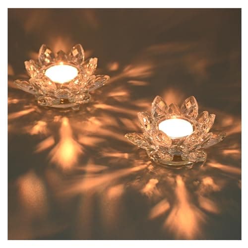 Image of YoHyien Crystal Tea Light Holder, Lotus Flower Candle Holder, Crystal Votive Candle Holder, Clear Glass Tealight Holder for Christmas Decoration, Wedding, and Home Party (2)