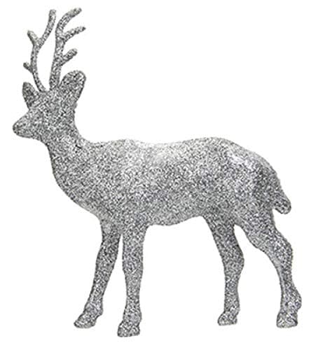 Image of Reindeer Ornament Glittery Rose Gold Silver or White Standing Stag Statue Christmas Decoration 17cm (Silver)