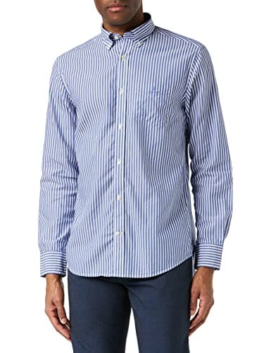 Image of Gant Men's The Broadcloth Stripe Reg Bd Casual Shirt Not Applicable, Blue (College Blue 436), Large