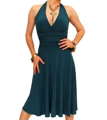 Image of Blue Banana Women's Halter Neck Knee Length Fit and Flare Dress - Teal Size 10