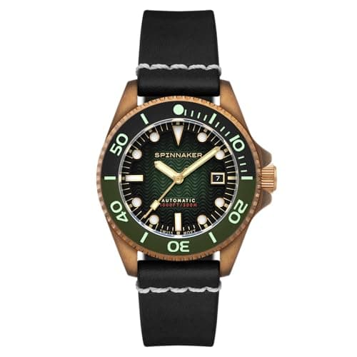Image of Spinnaker Men's 43mm Tesei Bronze Swiss Automatic Forest Green Watch with Leather Strap SP-5060-0B