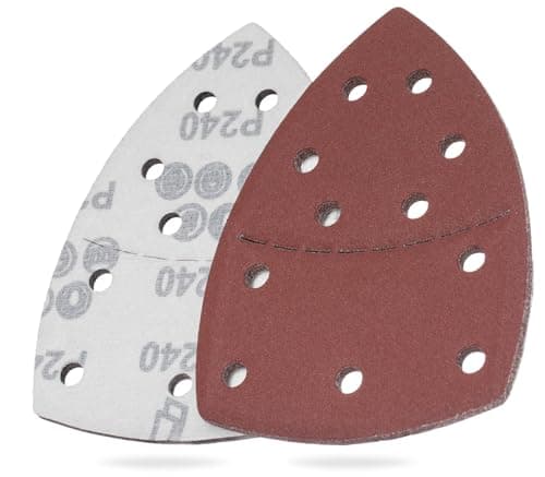Image of YoiYee 240 Grit Sanding Sheet Set, Mouse Detail Sander Sandpaper, Delta Triangular Sand Paper Pad, Hook and Loop Fastening, 11 Holes, Accessories for Multi-Sander, Red, 10 Pack
