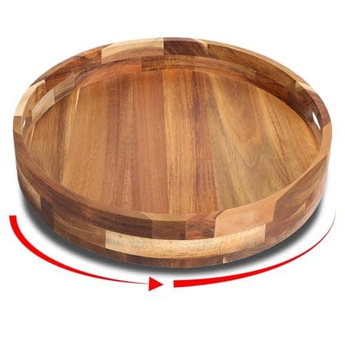 Image of Lazy Susan - 12 Inch Bamboo Turntable - Rotating Organizer for Kitchen, Dining Table, Pantry, and Countertop - Stylish Bamboo Spice Rack with Smooth 360° Rotation (Acacia Wood)
