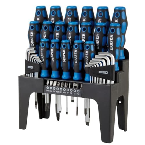 Image of Draper 44 Piece Precision Screwdriver Hex Key and Bit Set | Soft Grip Drivers Hand Tools | DIY and Professional Kit | Tool Stand | Magnetic Tips | 81294