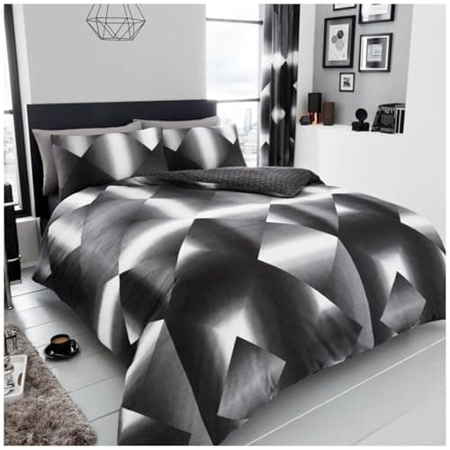 Image of GC GAVENO CAVAILIA Geometric Bedding Sets Single, White/Black Duvet Cover Set, Reversible 3D Triangle Printed Quilt Covers
