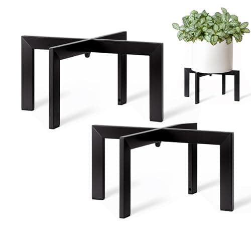 Image of MUAEEOK Plant Stand Indoor Outdoor, Metal Mid-Century Pot Stand, Modern Plant Holder Rattan Flower Plant Stool, Low Short Plant Stands for Indoor Fit 5-12 Inch Pot (Black,2 Pack)