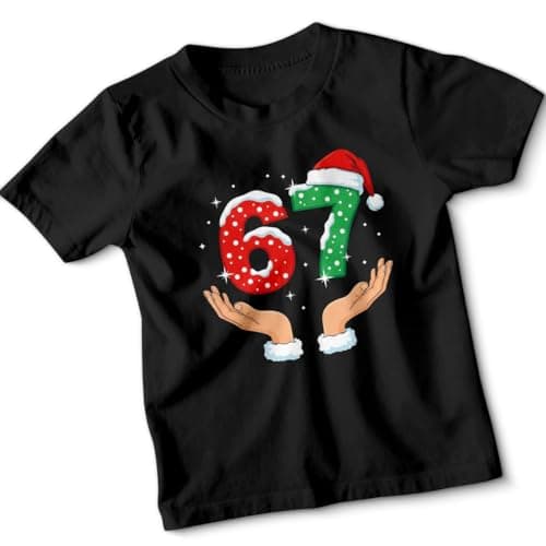Image of Six Seven 67 Christmas Holiday Festive Kids T-Shirt Unisex Childrens Tee Winter Celebration Graphic 7-8 Years Black