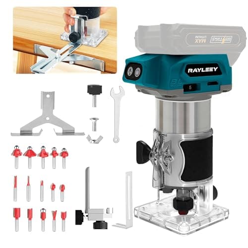 Image of Cordless Router Compatible with Makita 18V Battery, 800W Brushless Wood Trimmer with 5-Speed, Straight Guide, Guide Wheel, 15 1/4-Inch Bits and Spanner, Palm Router for Woodworking (Tool Only)