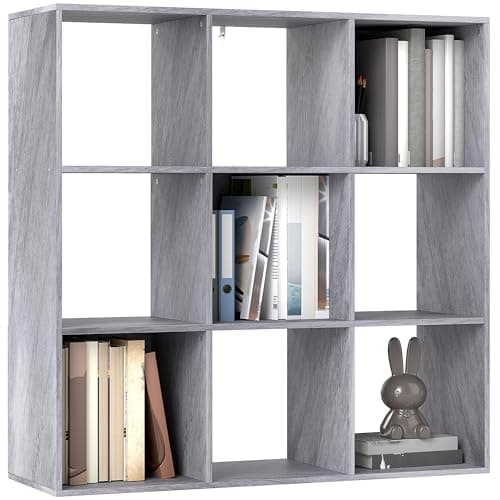 Image of HOMCOM 3 Tier Bookshelf, Modern Cube Bookcase with 9 Open Storage Compartments, Freestanding Display Storage Unit for Living Room, Bedroom, Study, Marble Grey