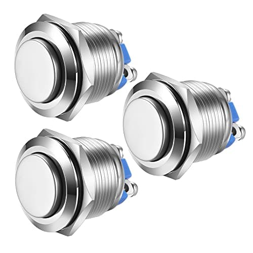 Image of Gebildet 3pcs 19mm Momentary Push Button Screw Type Terminals Stainless Steel Metal Waterproof Button 5A 12V/24V/125V/250VAC with 2 Screw Terminals Stainless Steel(High Head)