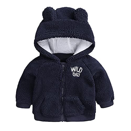 Image of Verve Jelly Infant Baby Boys Girls Fleece Warm Hoodies Clothes Toddler Zip Up Light Jacket Sweatshirt Bear Ears Shape Outwear Blue 3-6 Months