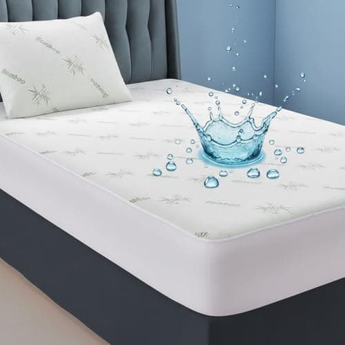 Image of Aaf Textiles Waterproof Mattress Protector Double – Soft Bamboo Mattress Protector with 40cm Deep Pocket Fit – Breathable & Hypoallergenic Bed Cover – Noiseless, Washable & Durable Shield (137x190cm)