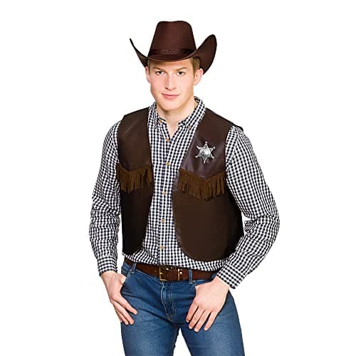 Image of Wicked Costumes Adult Dark Brown Cowboy/Sheriff Waistcoat Fancy Dress Accessory - One Size