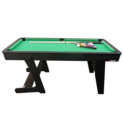 Image of VIAVITO PT100X Folding Pool Billiards Table with Accessories, Space Saving Steady Portable Family Leisure Game Table Set for Kids & Adults w/Cues, Balls, Chalk, Triangle & Brush, Size- 5ft Green